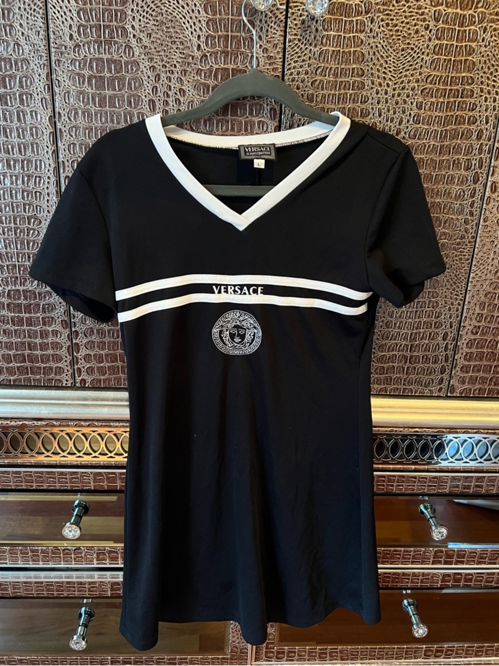 Vintage Versace Black V-Neck Mini Dress